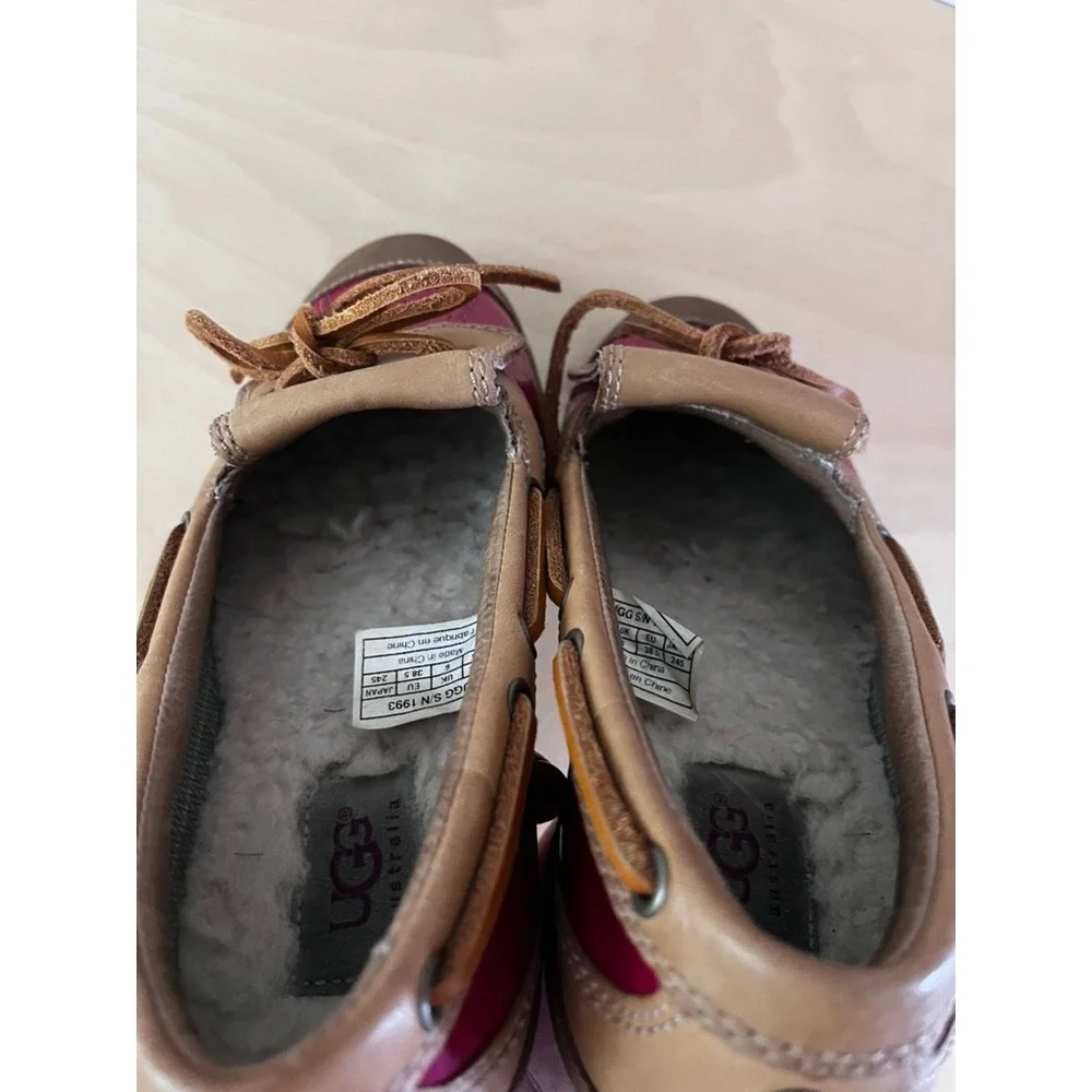 UGG Ashdale Slip-On Duck Shoe Leather Shearling Lined Red Tan size 7.5